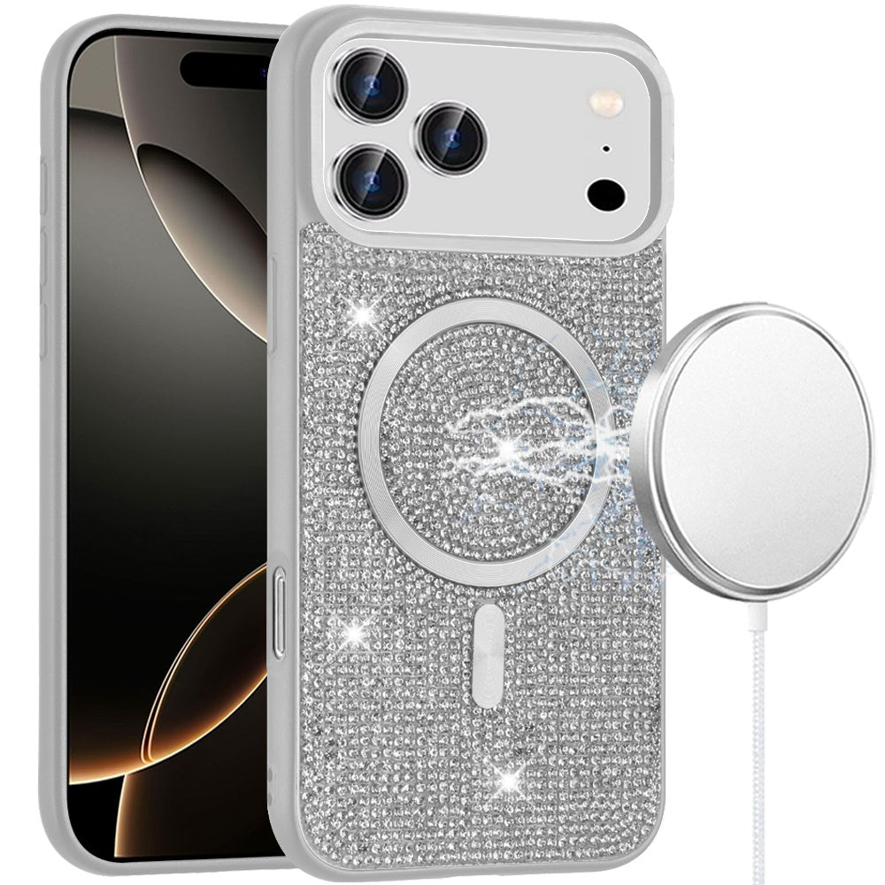 For iPhone 17 Pro Max Diamond [Magnetic Circle] with CD Pattern Hybrid - White