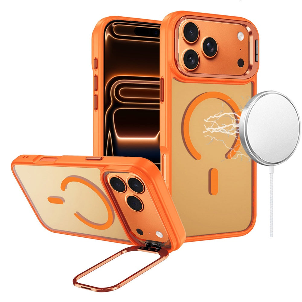 For iPhone 17 Pro Fearless Tough HQ Metallic Hybrid with Camera Ring Stand [Magnetic Circle] Case - Cosmic Orange