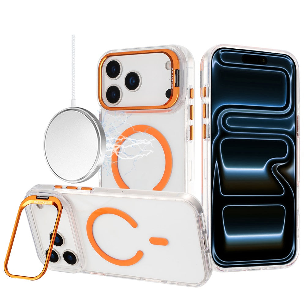 Orange Camera Stand Magnetic Case For iPhone 17 Pro Max