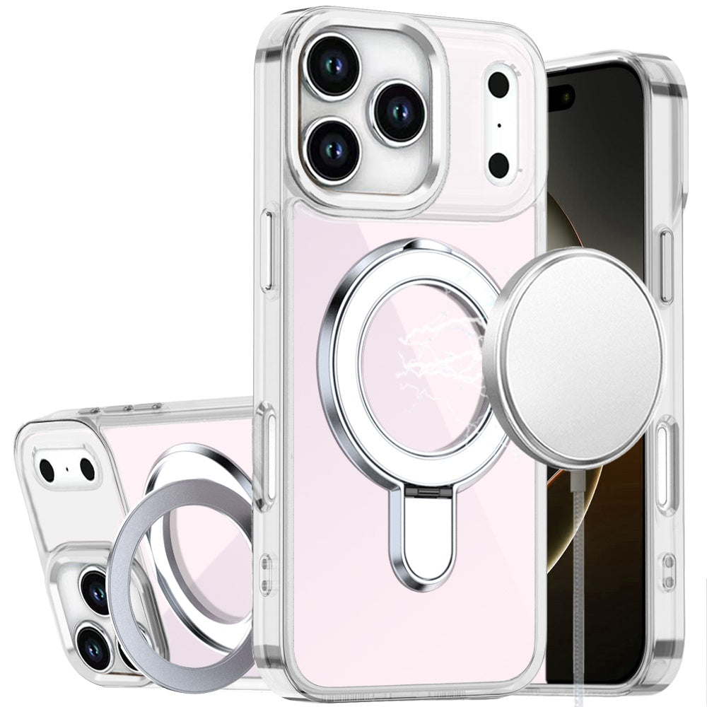 For iPhone 17 Pro Max CHROME HQ Rotational Magnetic Ring Hybrid - Clear