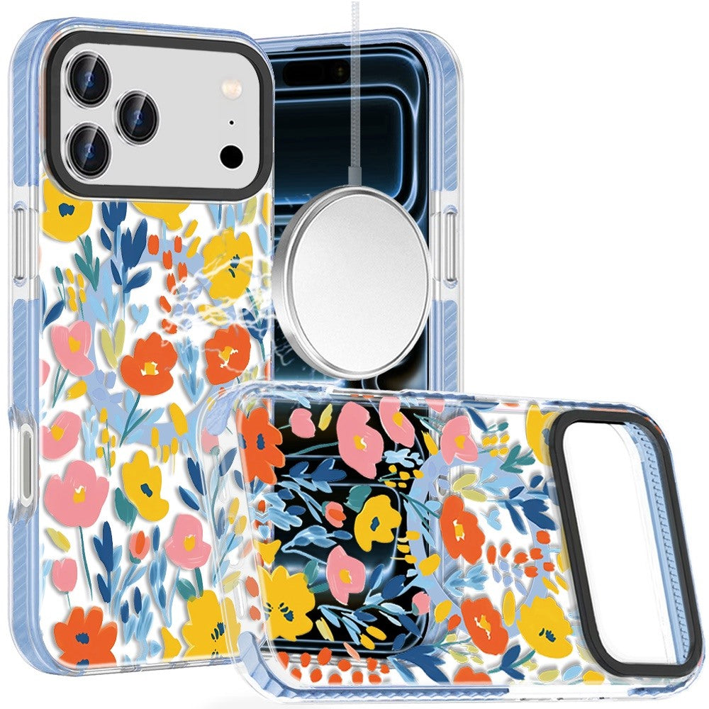 For iPhone 17 Pro Max Beautiful Magnetic Hybrid IMD Design Case - Colorful Watercolor Floral