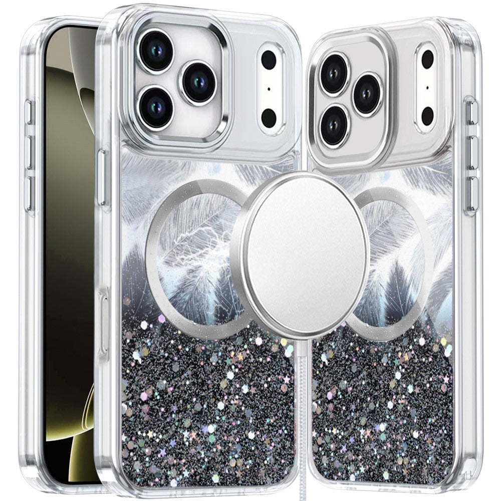 For iPhone 17 Pro Epoxy Glitter Shimmer [Magnetic Circle] Hybrid Case - Black