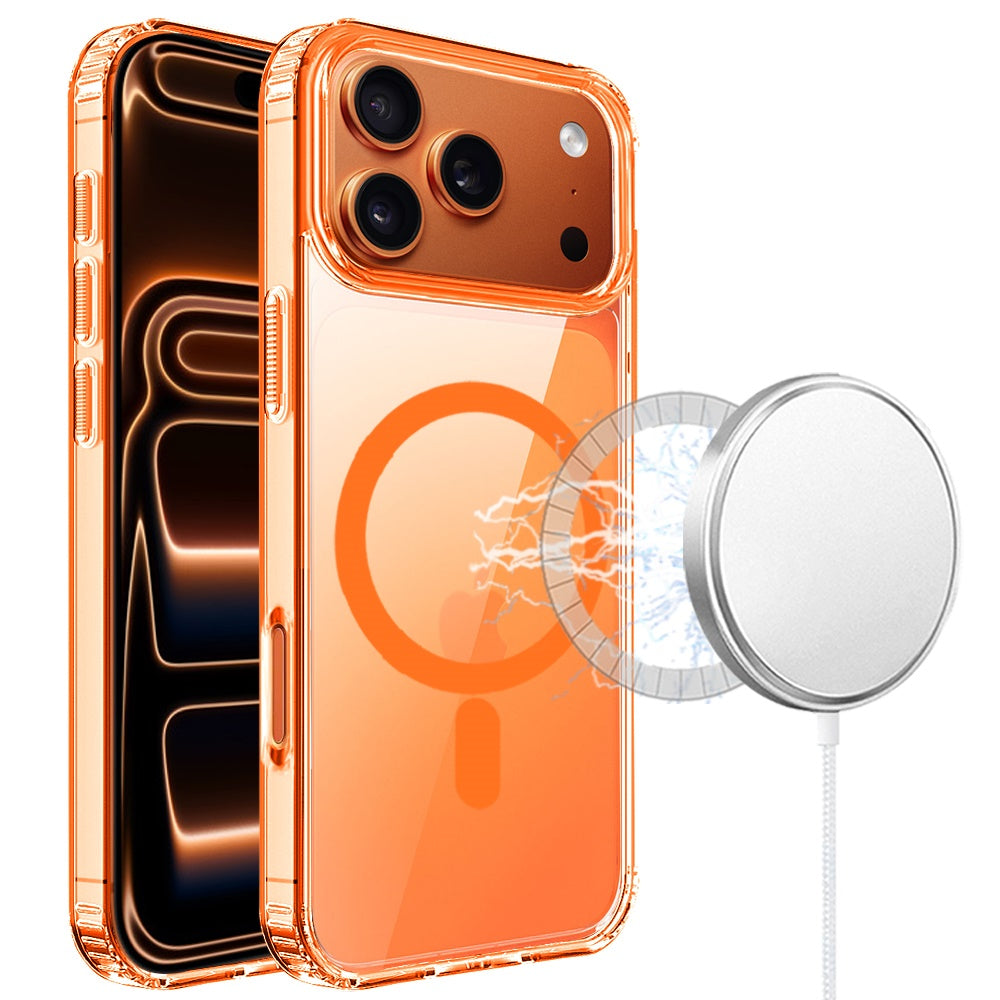 Orange Magnetic Transparent Case For iPhone 17 Pro Max