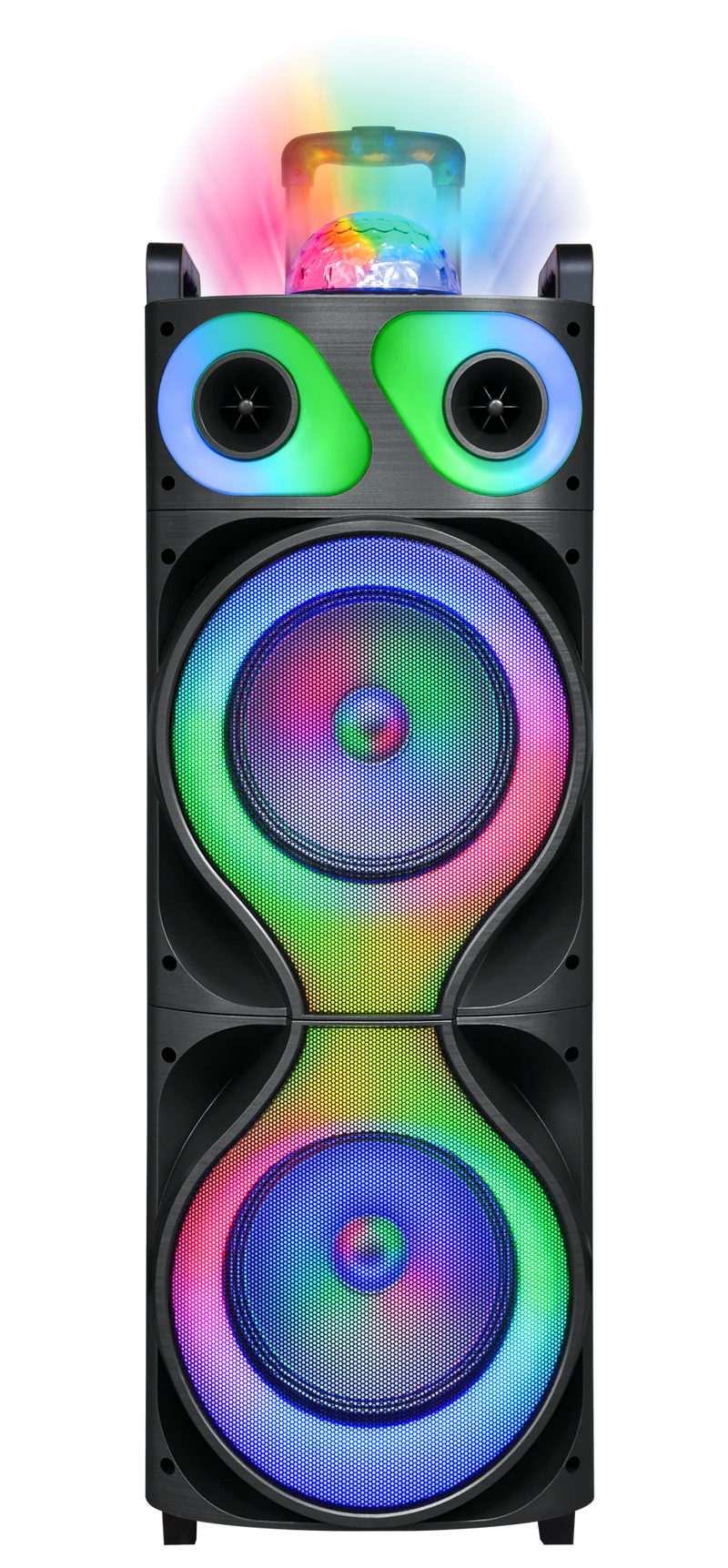 MPD10288B 10" X 2 DJ WOOFER WITH DISCO BALL RECHARGEABLE BATTERY