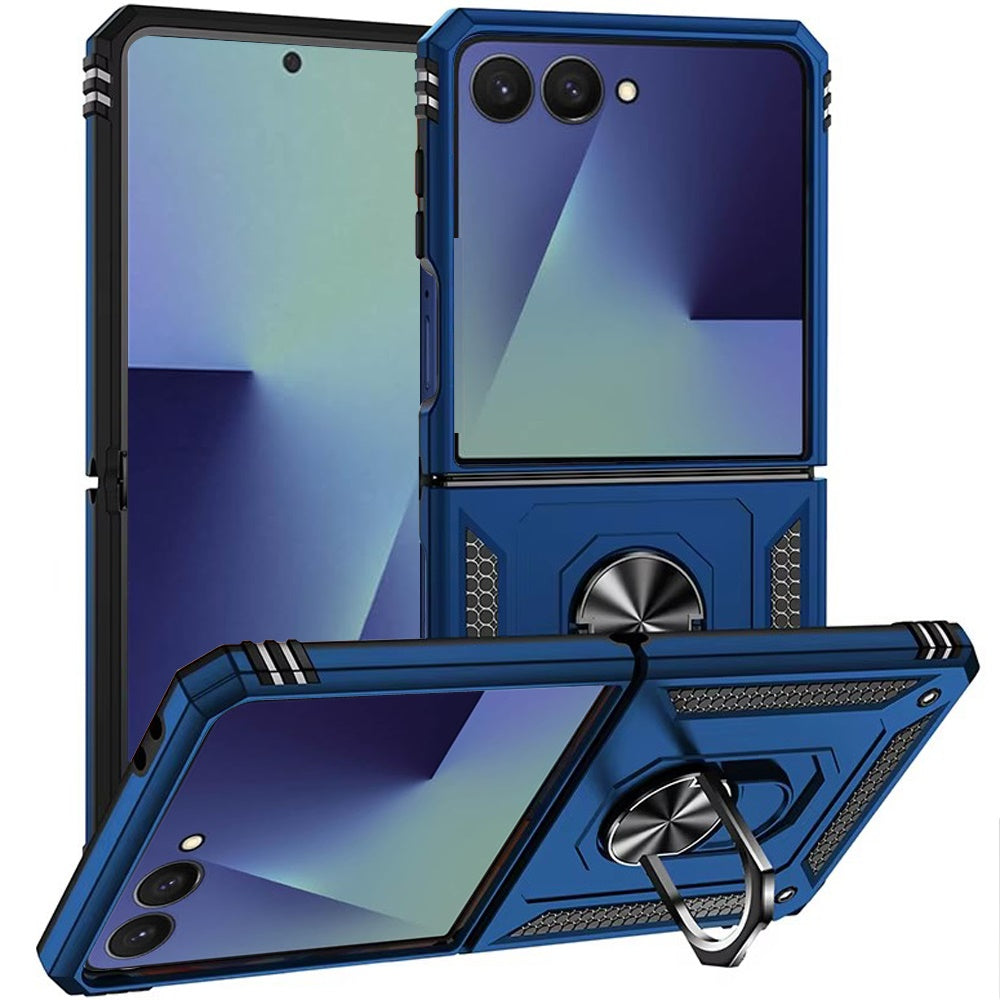 For Samsung Z Flip 7 Magnetic Ring Kickstand Hybrid Case Cover - Blue