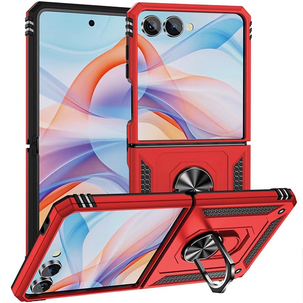 For Samsung Z Flip 7 Magnetic Ring Kickstand Hybrid Case Cover - Red