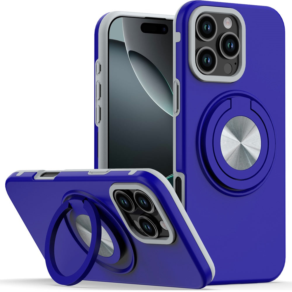 For Moto G Power 5G 2025 inch Metal CD Pattern Matte Finished Hybrid with Rotational Ring [Car Mount Friendly] Case - Blue