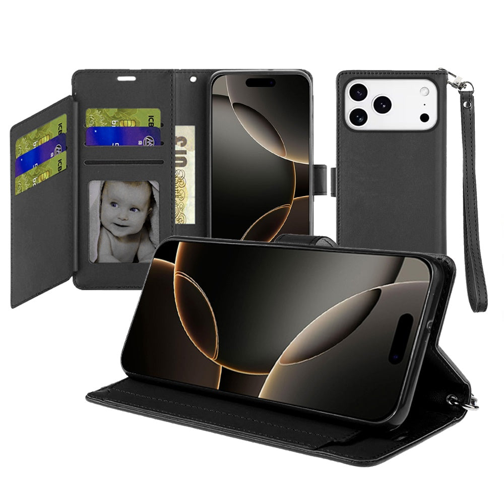 For iPhone 17 Pro Max Wallet ID Card Holder Case Cover - Black