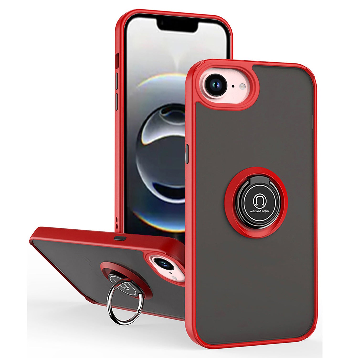 Red TPU Frame Case with Ring for iPhone 16e