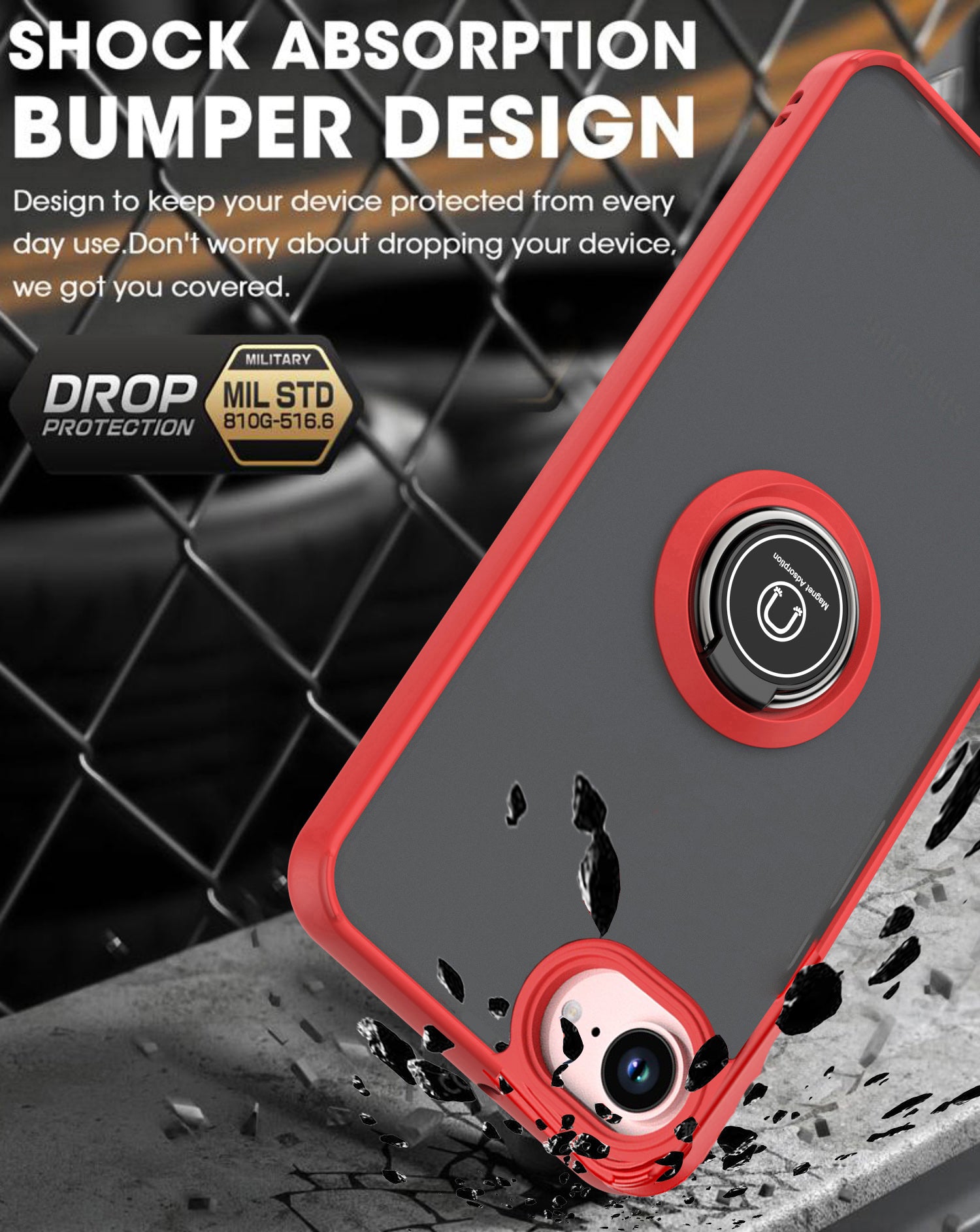 Red TPU Frame Case with Ring for iPhone 16e