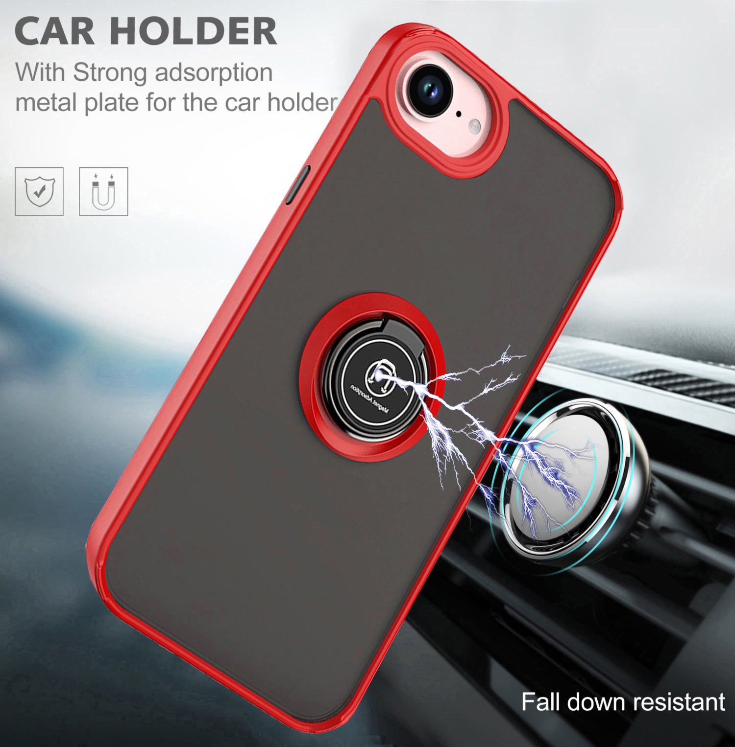 Red TPU Frame Case with Ring for iPhone 16e