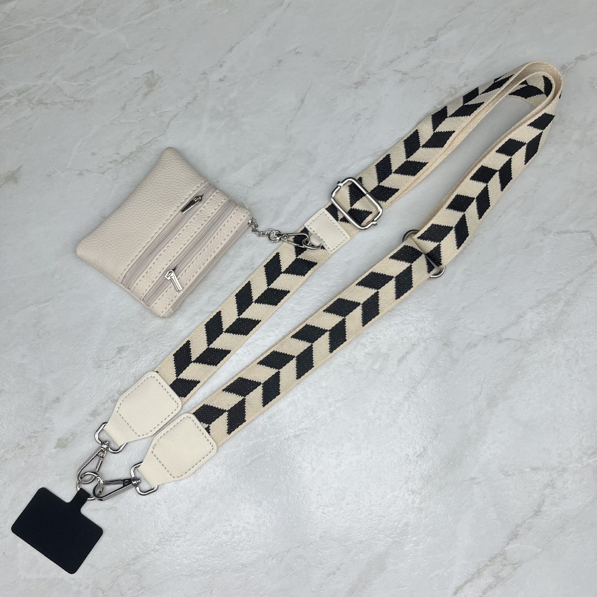 White Stripes Universal Lanyard with Attached Wallet