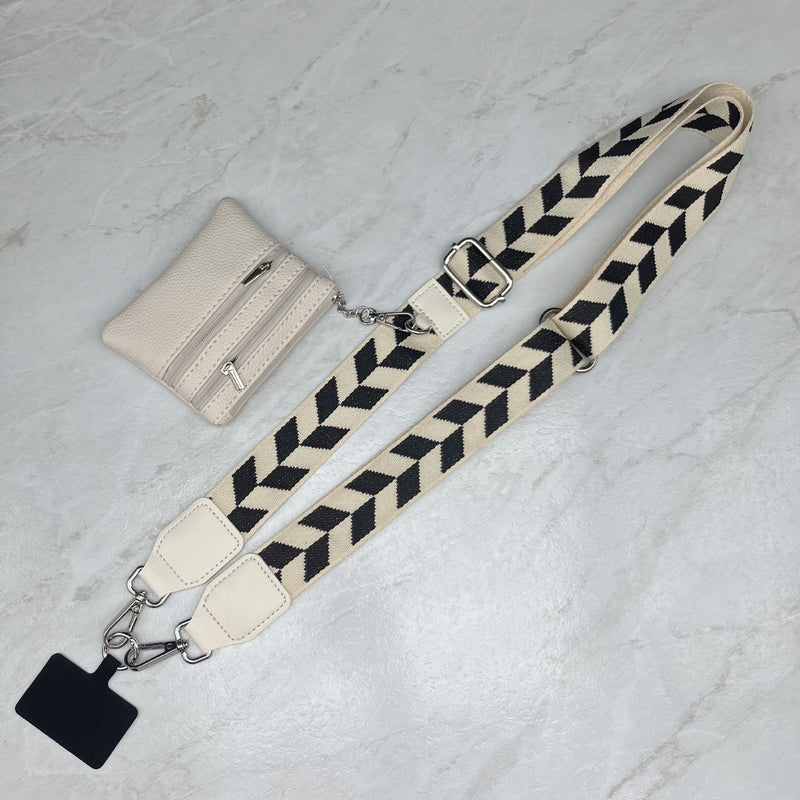 White Stripes Universal Lanyard with Attached Wallet