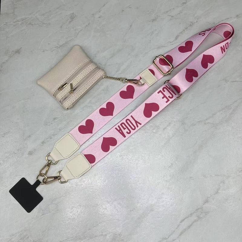 Pink Hearts Universal Lanyard with Attached Wallet