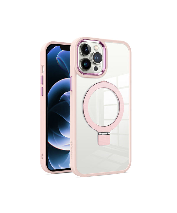 Pink Frame Kickstand Clear Case with Magnetic Compatibility for iPhone 13 Pro Max