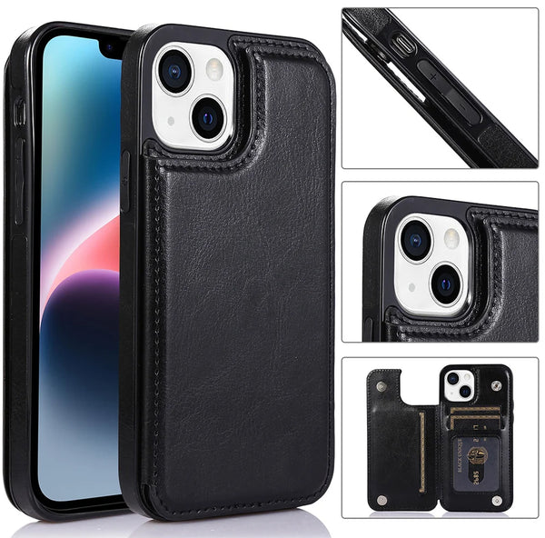 Black Back Wallet Stand Case for iPhone 13 Pro