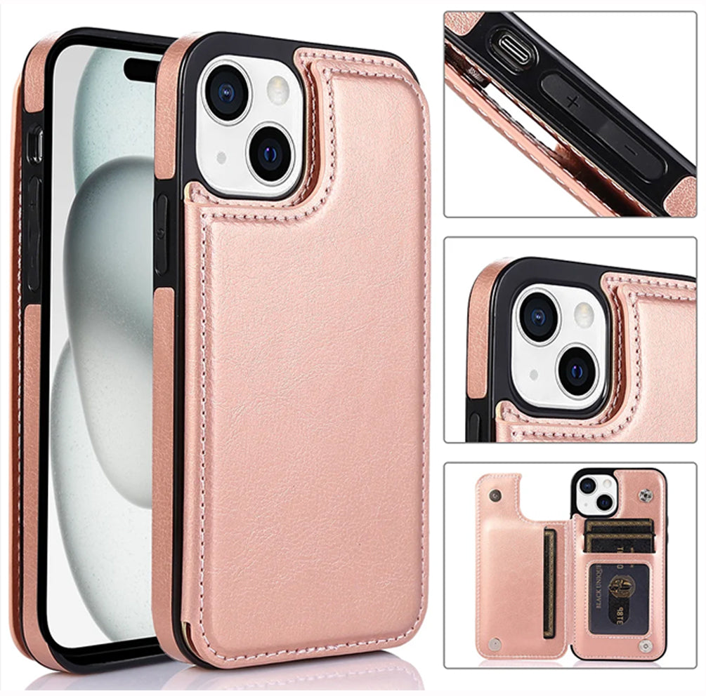 Rose Gold Back Wallet Case for iPhone 16 Plus