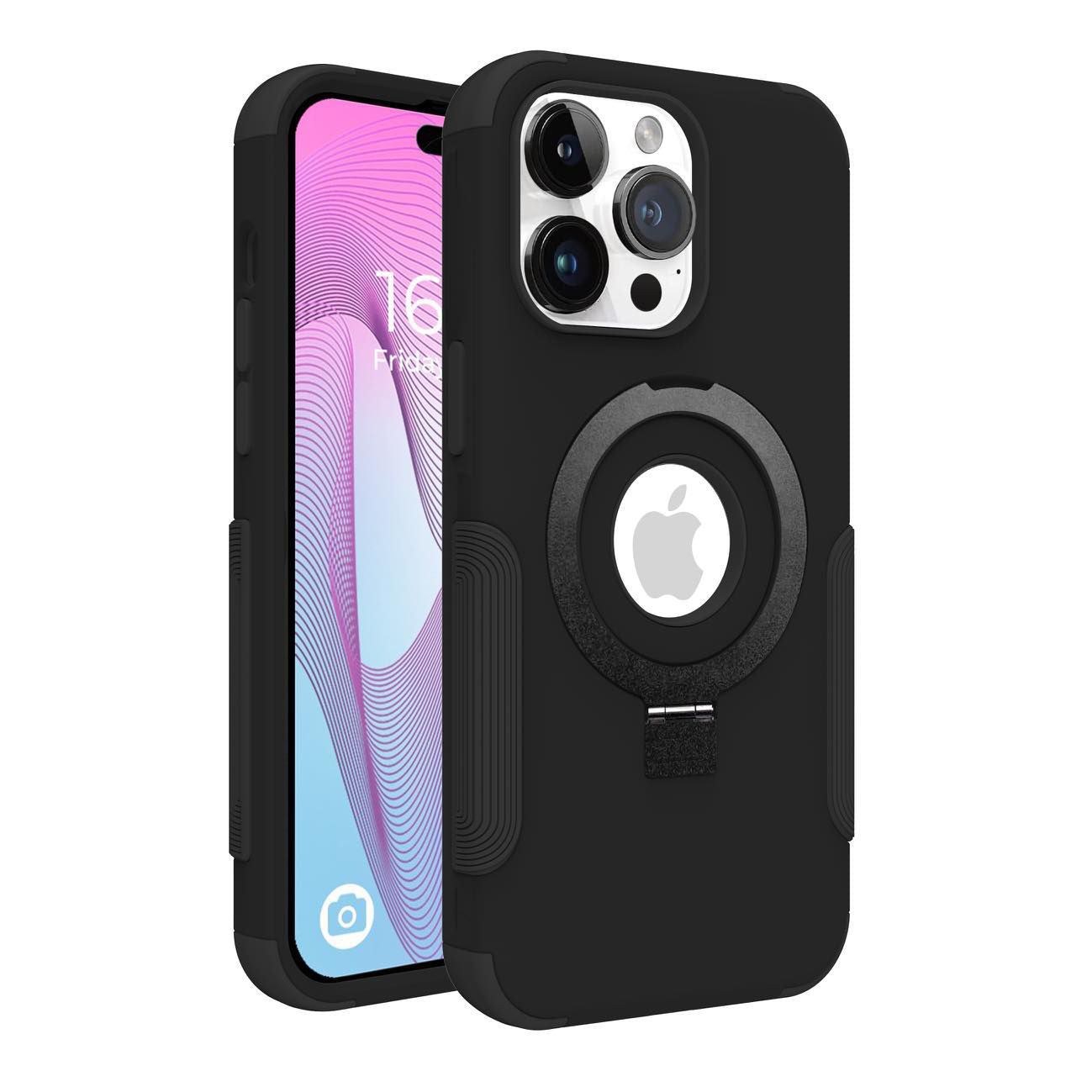 Black Roughed Case with Kickstand and Magnetic Compatibility for iPhone 15 Plus 6.7 / 14 Plus 6.7