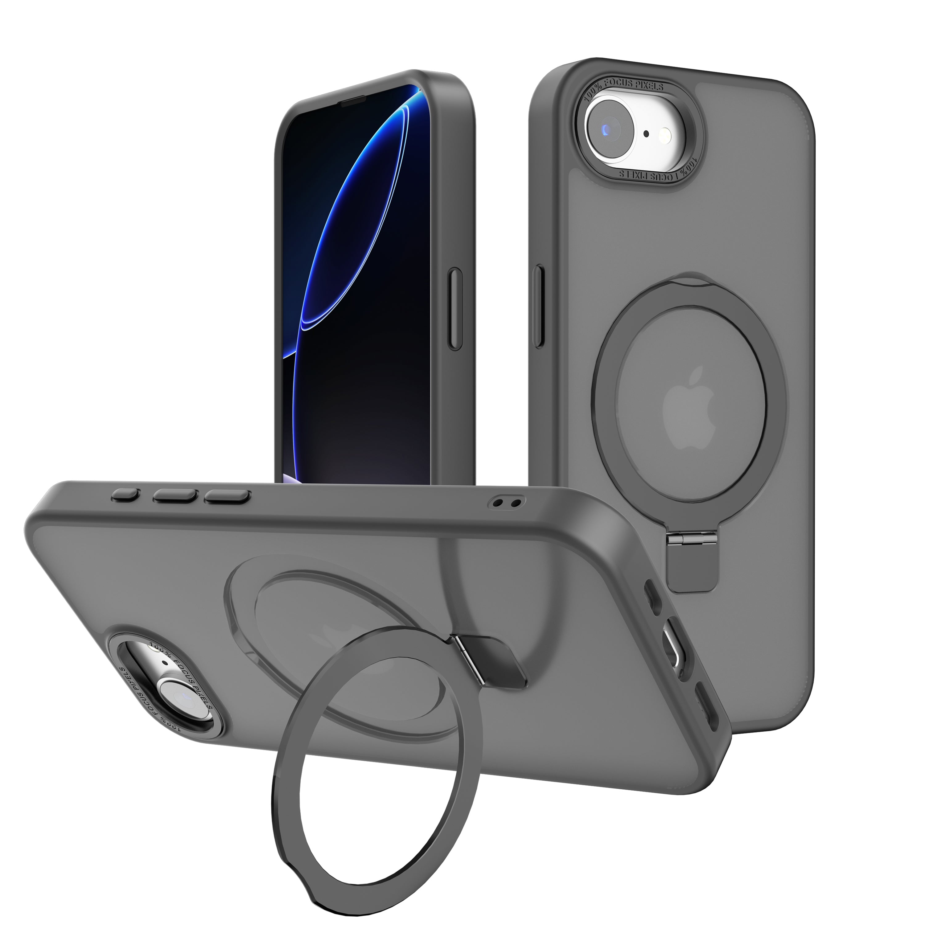 Black Frosted Frame Kickstand with Magnetic Compatibility for iPhone 16e