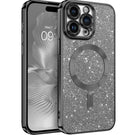 Black Glitter Soft TPU Case with Magnetic Compatibility for iPhone 16 Pro