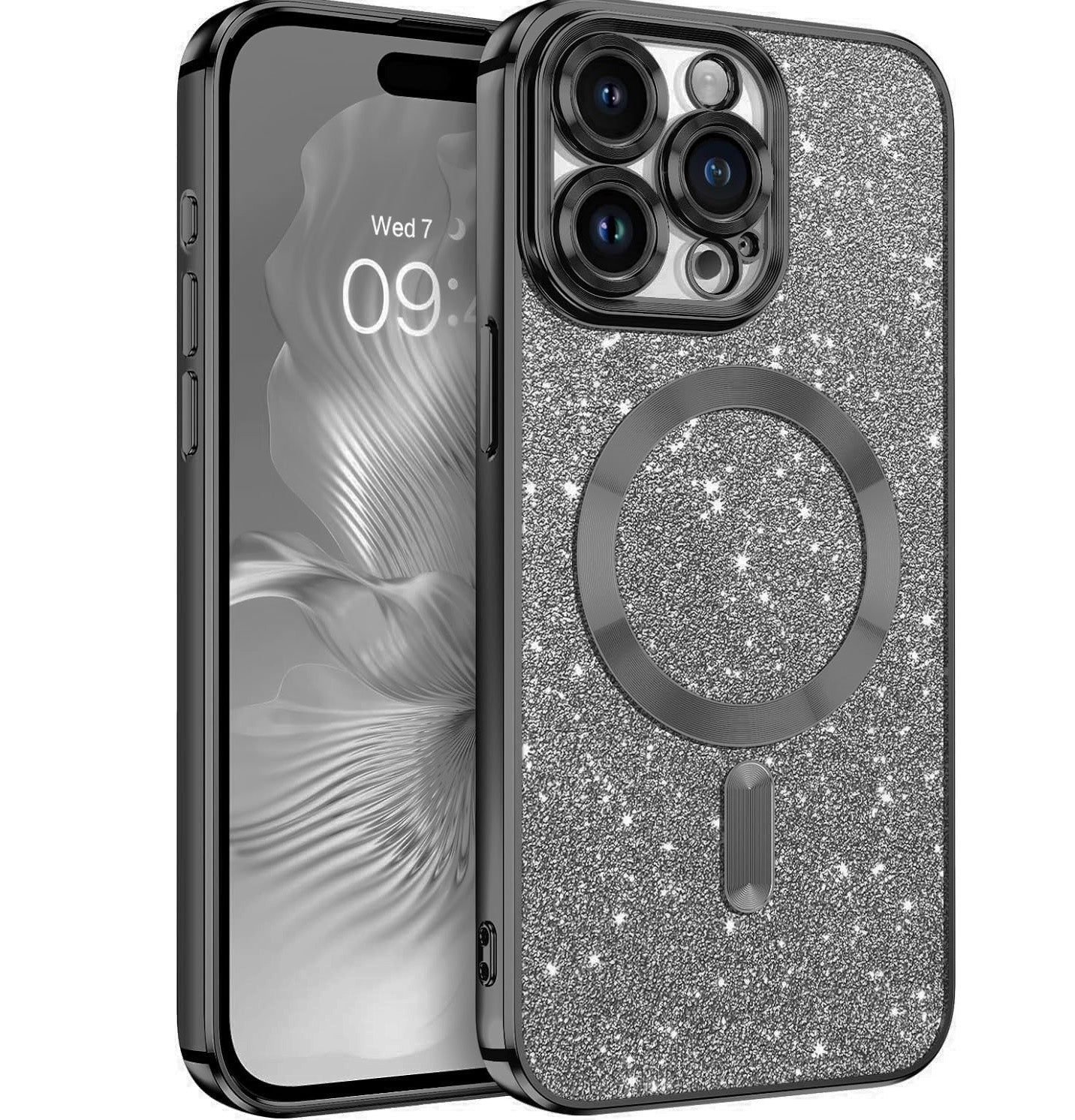 Black Glitter Soft TPU Case with Magnetic Compatibility for iPhone 14 Pro Max