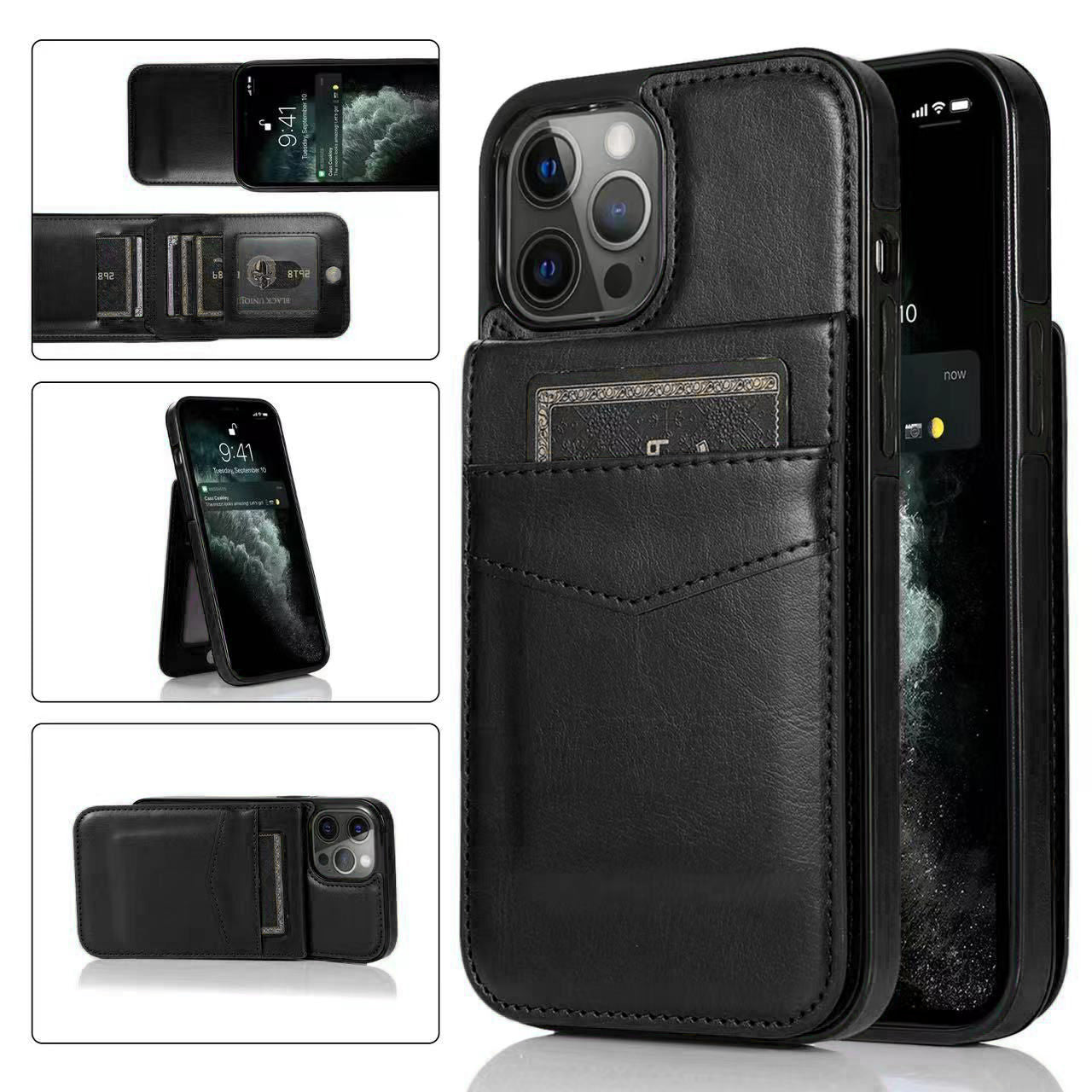 Black Back Wallet with Stand Case for iPhone 15 Pro Max