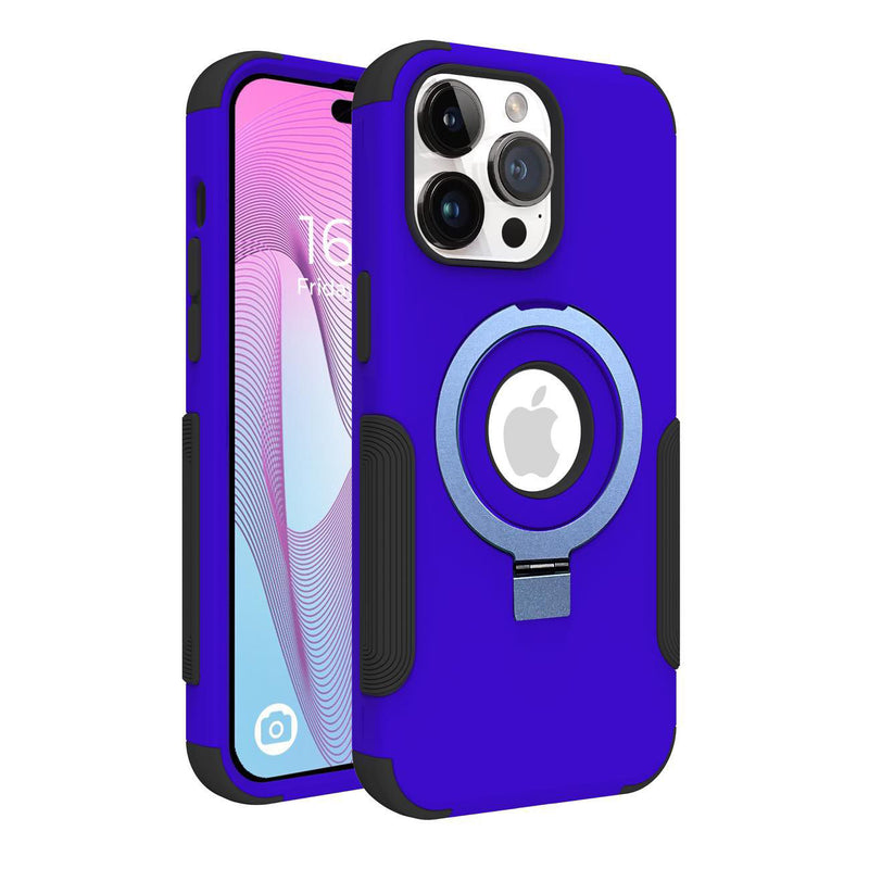 Blue Roughed Case with Kickstand and Magnetic Compatibility for iPhone 15 Pro