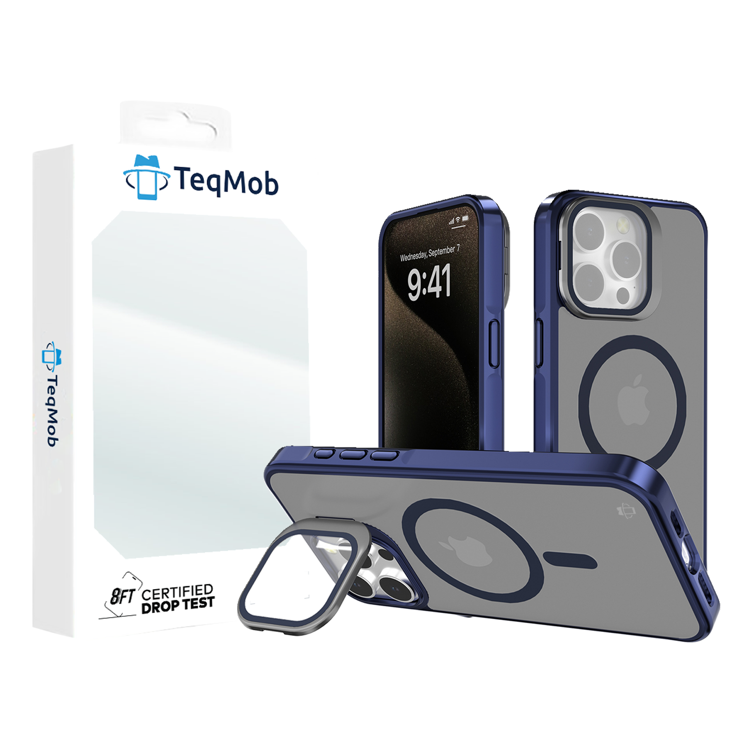 Blue Smoked Camera Kickstand Case with Built-In Glass Camera protector and Magnetic Compatibility for iPhone 16 6.1 with package