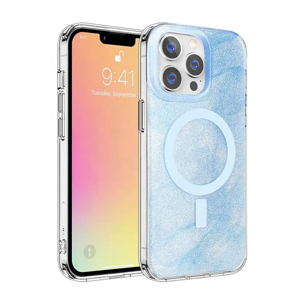 Blue Magnetic Glitter Case for iPhone 15 Pro