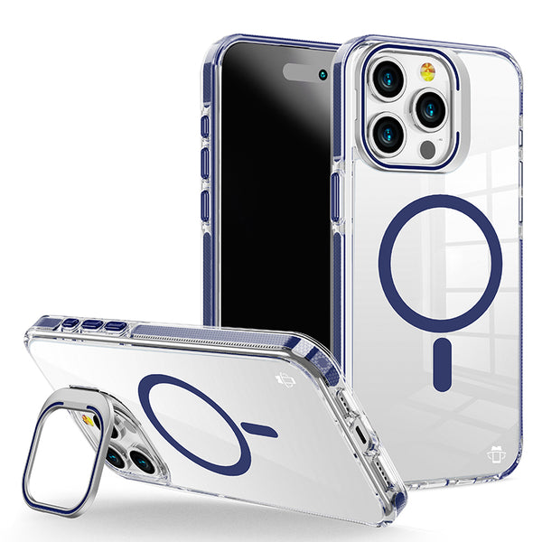 Blue Camera Kickstand Case with Magnetic Compatibility for iPhone 15 Pro