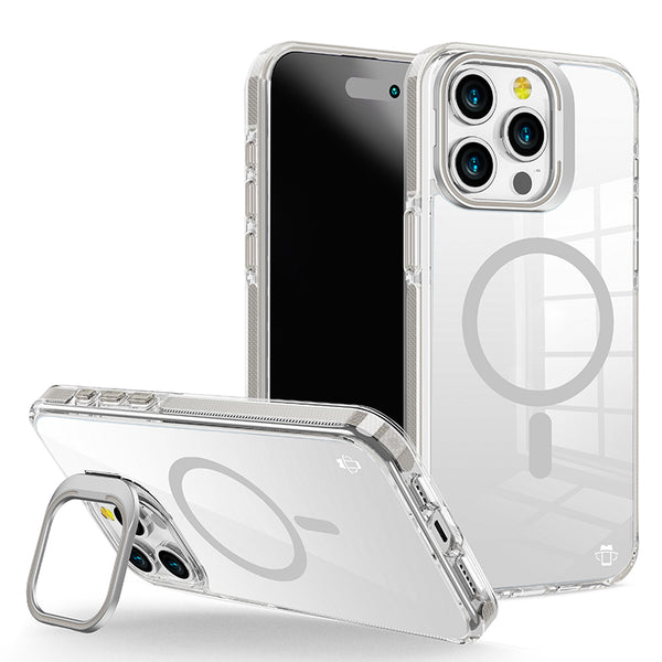 Titanium Camera Kickstand Case with Magnetic Compatibility for iPhone 15 Pro