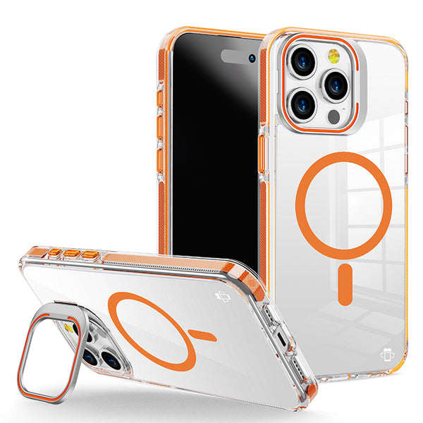 Ultra Orange Camera Kickstand Case with Magnetic Compatibility for iPhone 15 Pro