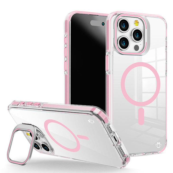 Pink Camera Kickstand Case with Magnetic Compatibility for iPhone 16 Pro Max