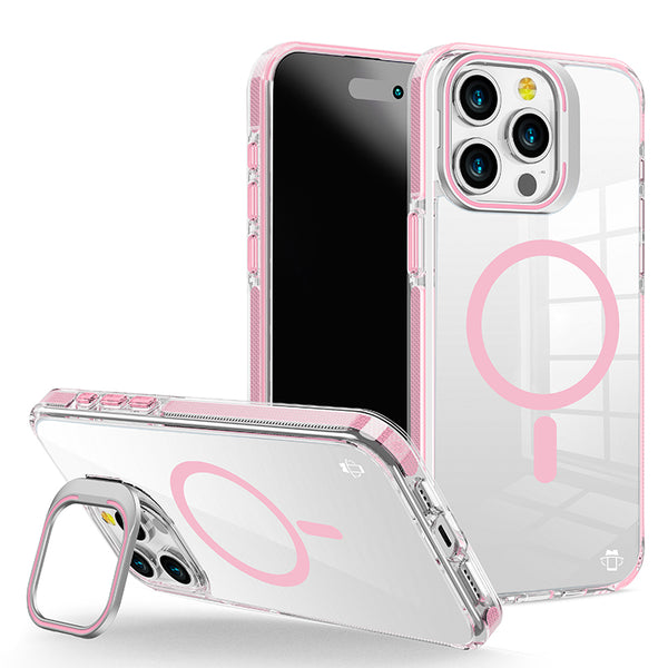 Pink Camera Kickstand Case with Magnetic Compatibility for iPhone 15 6.1