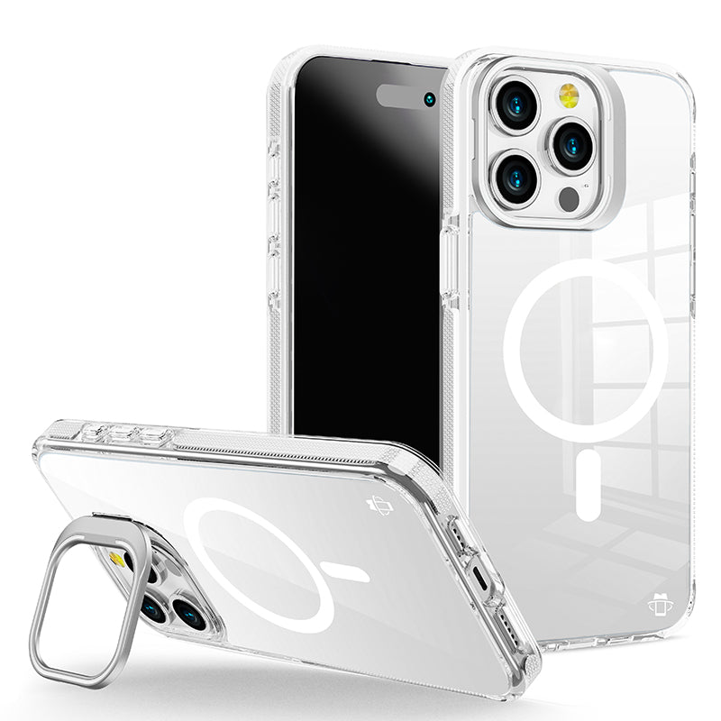 White Camera Kickstand Case with Magnetic Compatibility for iPhone 16 Pro Max