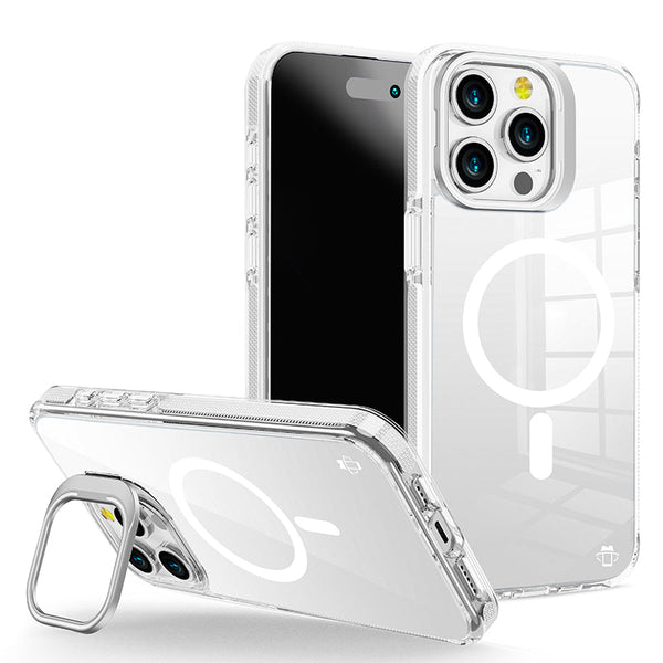 White Camera Kickstand Case with Magnetic Compatibility for iPhone 16 Plus