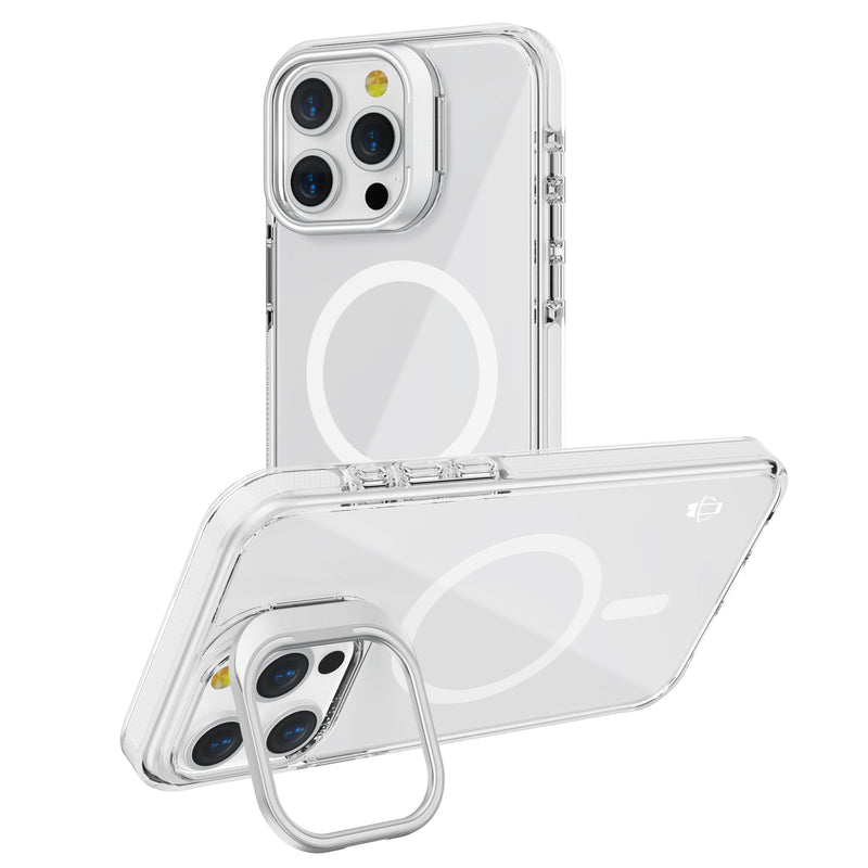 White Camera Kickstand Magnetic Case for iPhone 15 Plus / 14 Plus