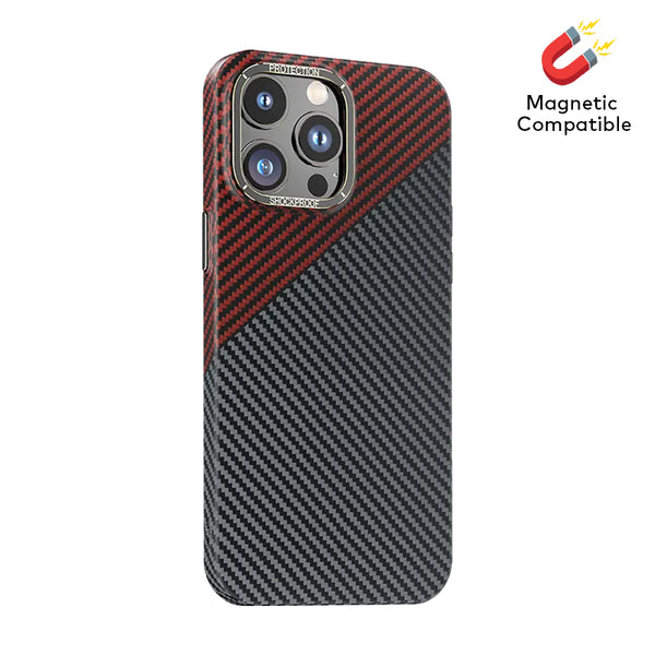 Black and Red Magnetic Carbon Fiber Case for iPhone 15 6.1