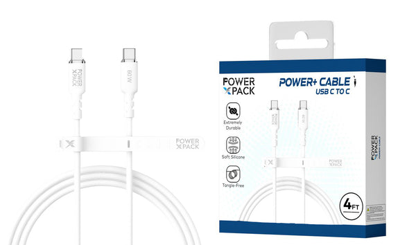 Power X Pack White 60W 4ft USB-C to USB-C Cable High Quality Silicone Jacket