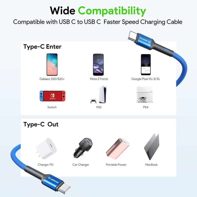 BLUE 10FT FAST CHARGING CABLE C TO C