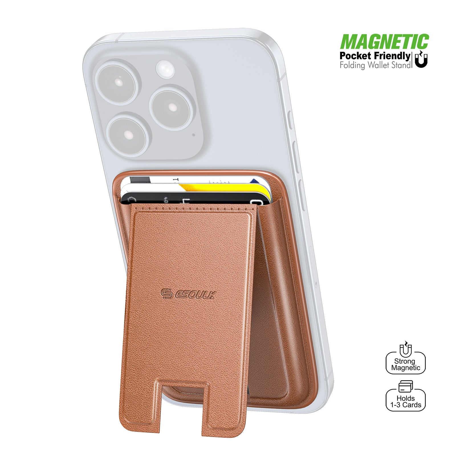 BROWN MAGNETIC WALLET WITH FOLDABLE STAND