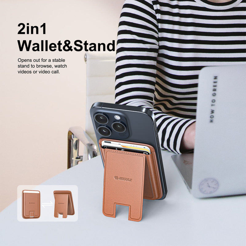 BROWN MAGNETIC WALLET WITH FOLDABLE STAND