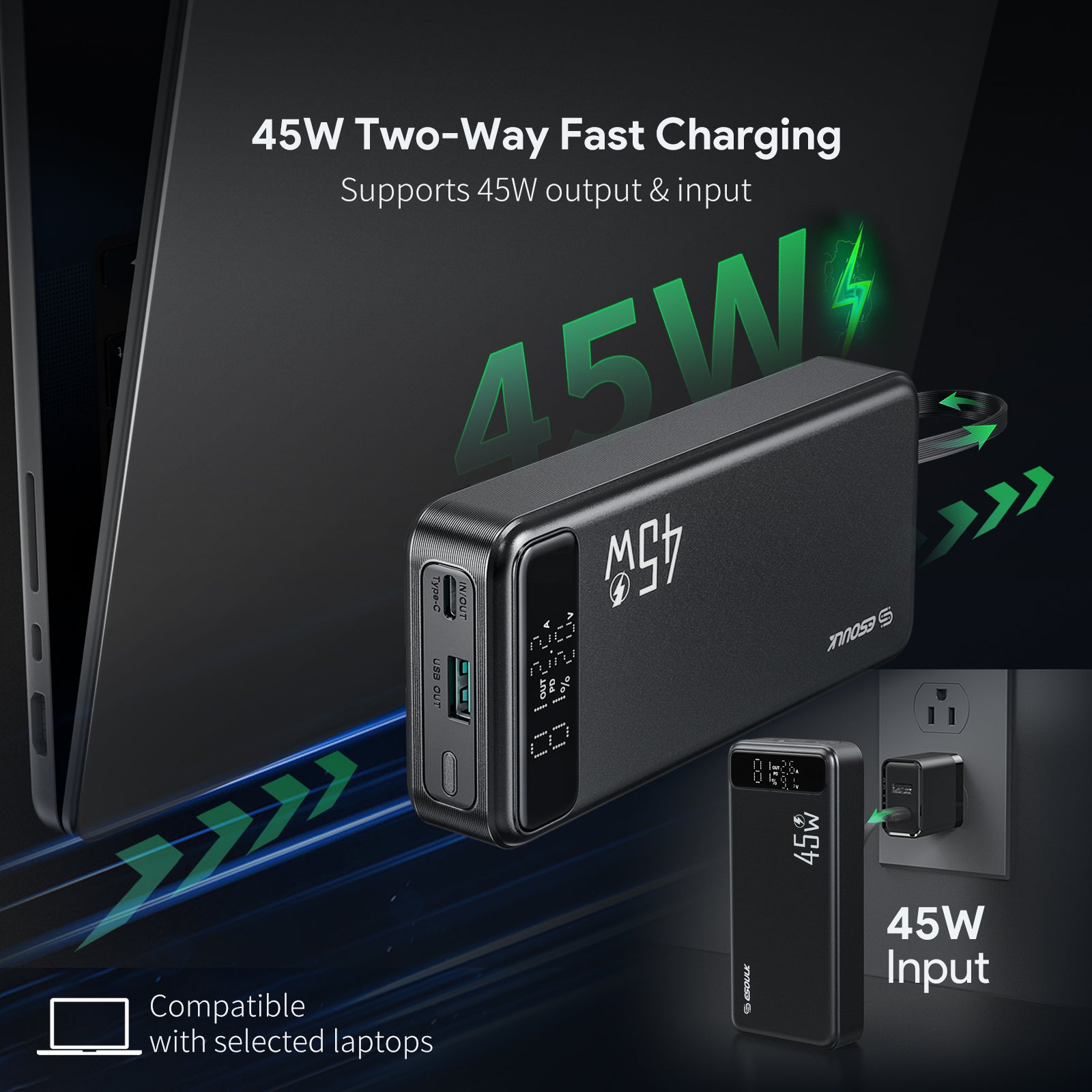20000mAh PD 45W Built-in USB-C Cable Power Bank