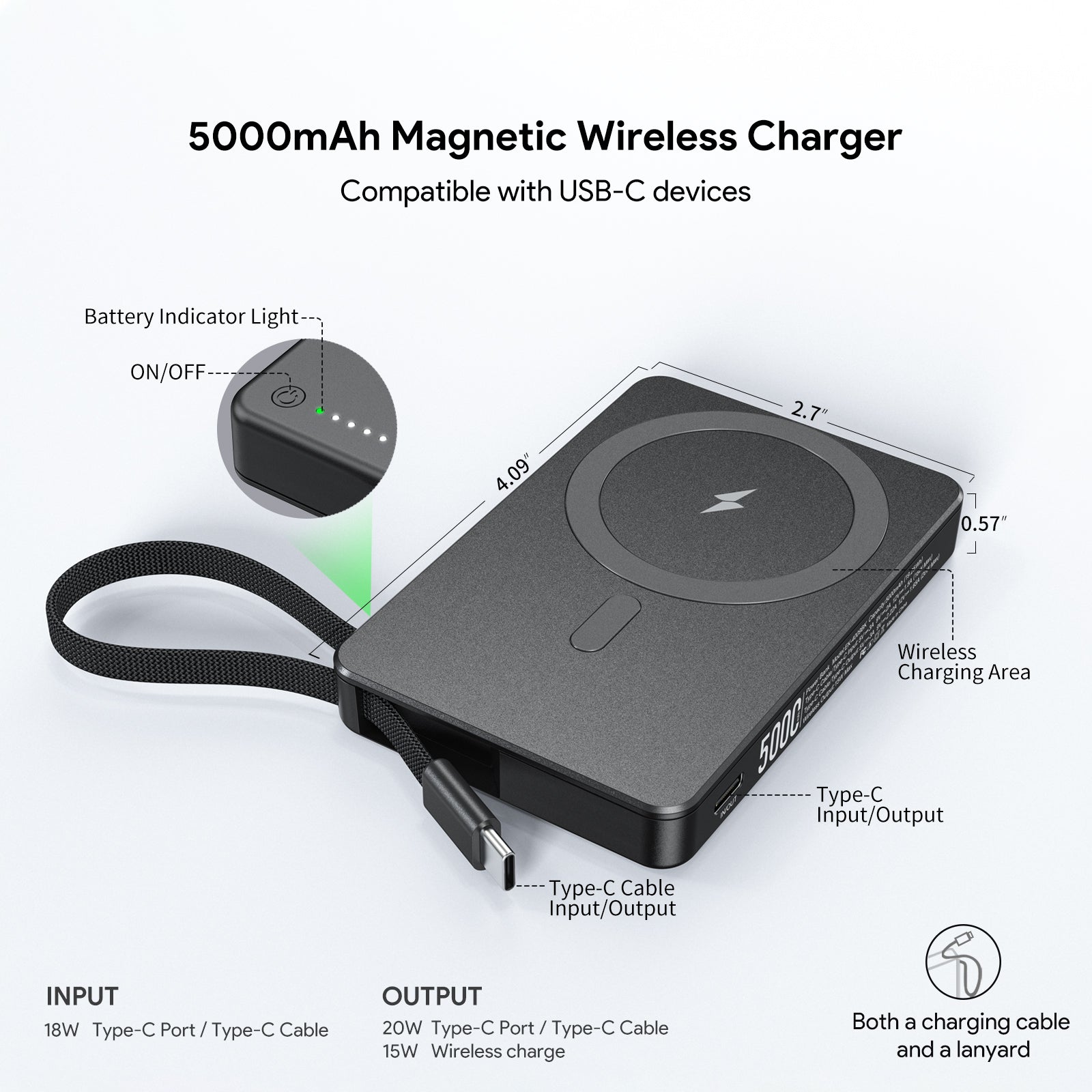 5000mAh Built-In Cable Magnetic Power Bank