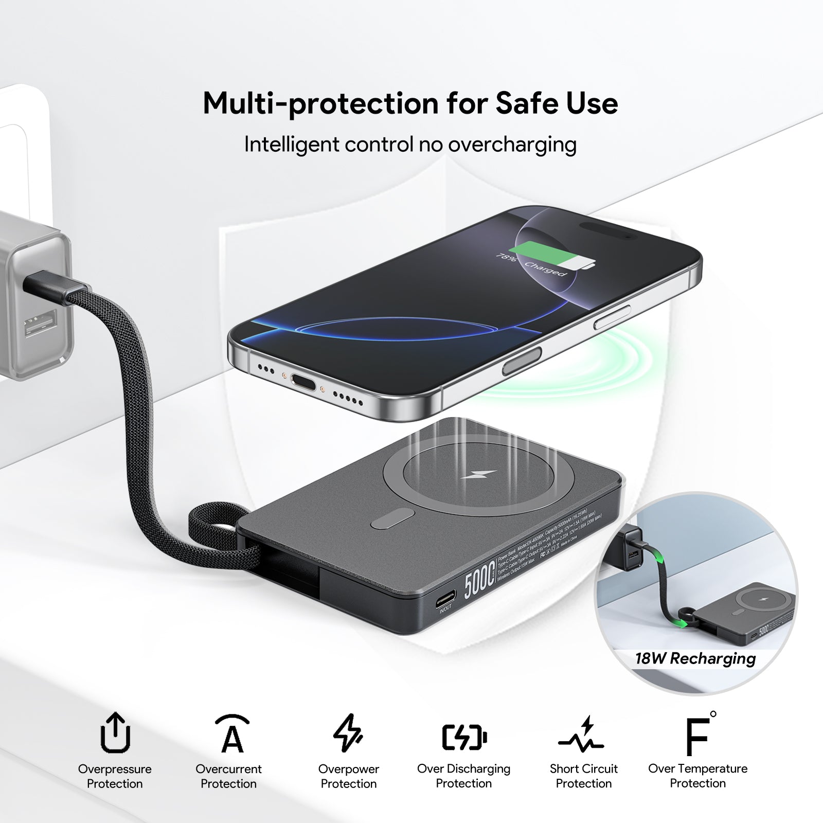 5000mAh Built-In Cable Magnetic Power Bank