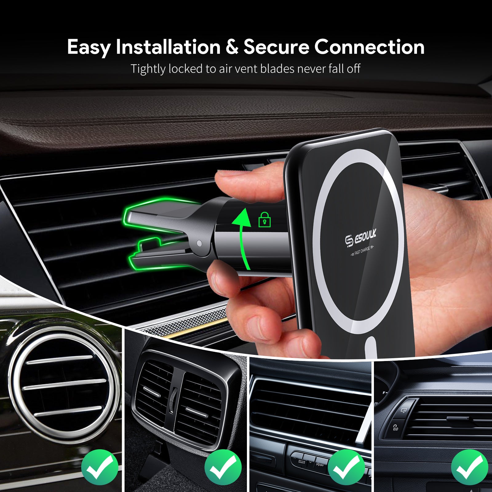 15W Magnetic Wireless Charger Air Vent Car Mount