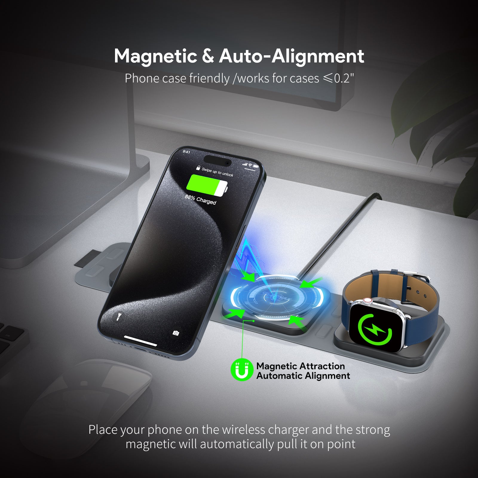 15W 3-in-1 Collapsible Magnetic Wireless Charger