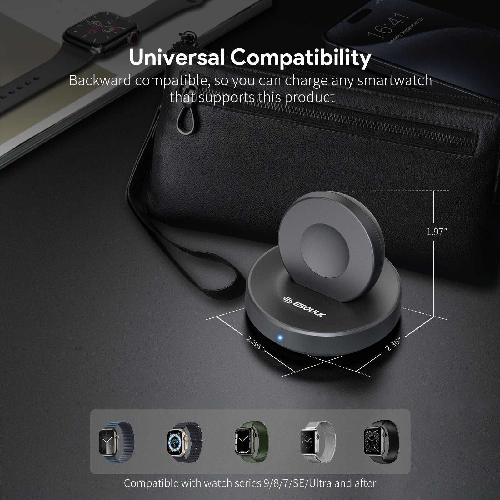 Smart Watch Magnetic Wireless Charging Stand - BLACK