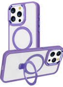 Clear Purple Frame Kickstand with Magnetic Compatibility for iPhone 15 Pro with package