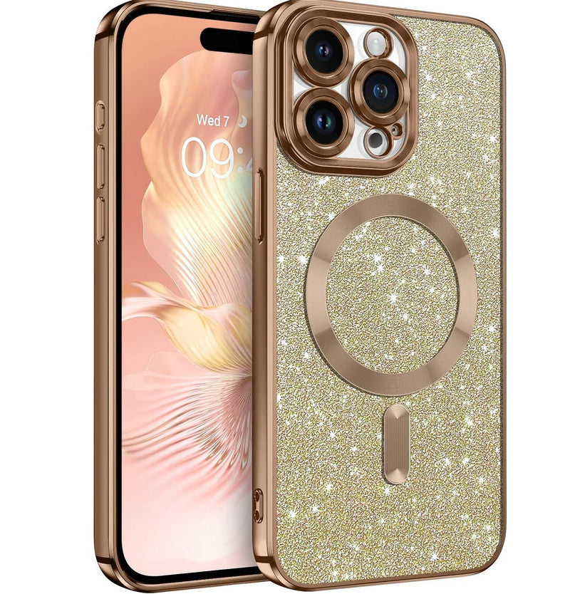 Gold Glitter Soft TPU Case with Magnetic Compatibility for iPhone 16 6.1